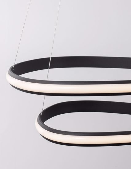 Lampadario moderno nero due anelli led 48w 3000k per soggiorno luce diffusa