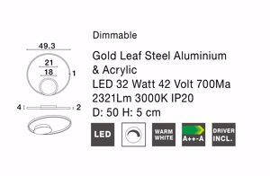 Plafoniera led rotonda oro 32w 3000k dimmerabile per soggiorno