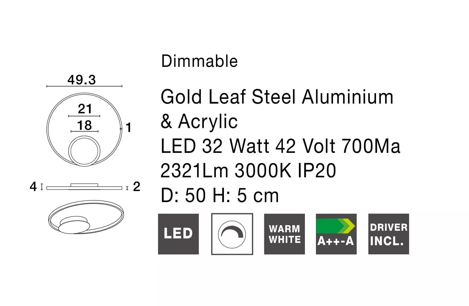 Plafoniera led 34w 3000k moderna nera dimmerabile per soggiorno - 56F6