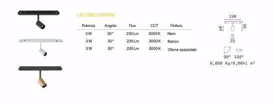 Ego track faretto led 3w 30000k osram nero orientabile per binario monofase 48v ideal lux