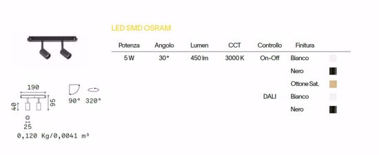 Idea lux ego track faretti led 5w 3000k nero lineare binario monofase 48v on-off osram