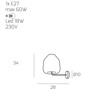 Toplight double skin lampada da parete vetro ambra