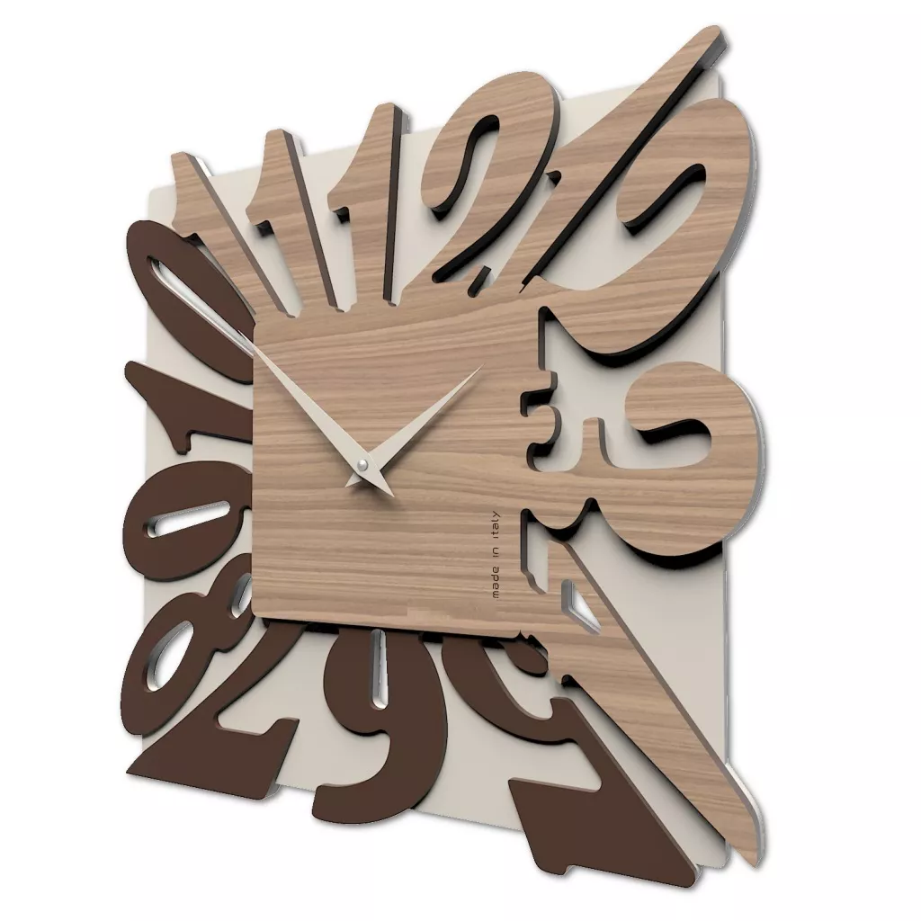 Orologio da parete moderno quadrato legno nocciola tortora - 5E77