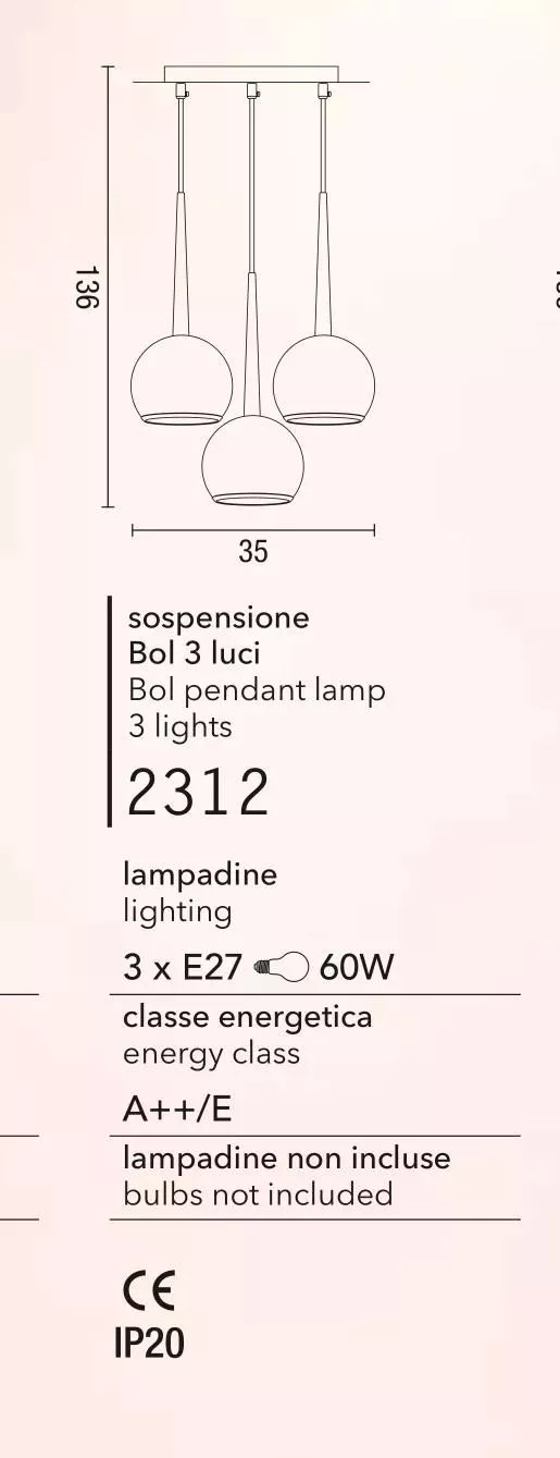 Affralux bol lampadario a sospensione per tavolo da cucina moderna