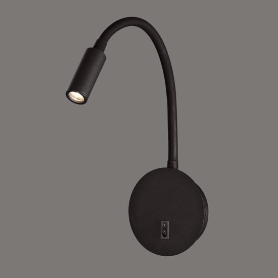 Applique comodino camera da letto led 3w 3000k nero luce orientabile