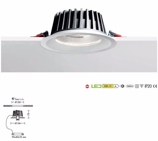 Faretto da incasso  15w 4000k per controsoffitto rotondo bianco