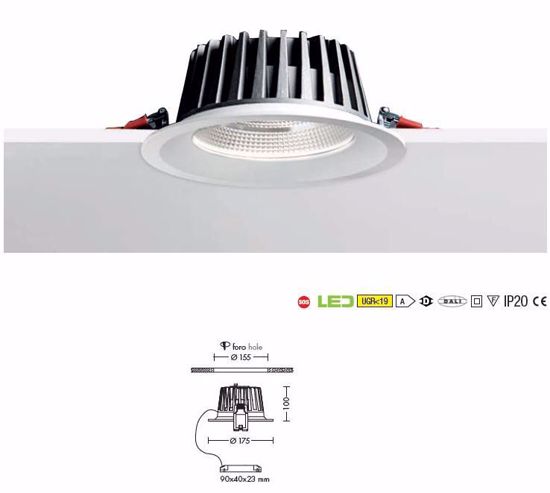 Faro da incasso  per controsoffitto 22w 220-240v 3000k bianco rotondo