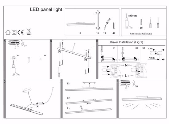 Pannello led 120x10 40w 4000k plafoniera rettangolare bianco