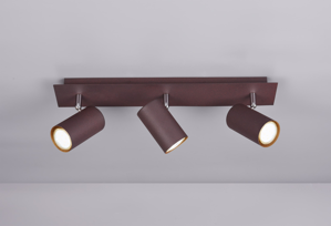 Plafoniera lampada con 3 faretti gu10 led orientabili marrone corten