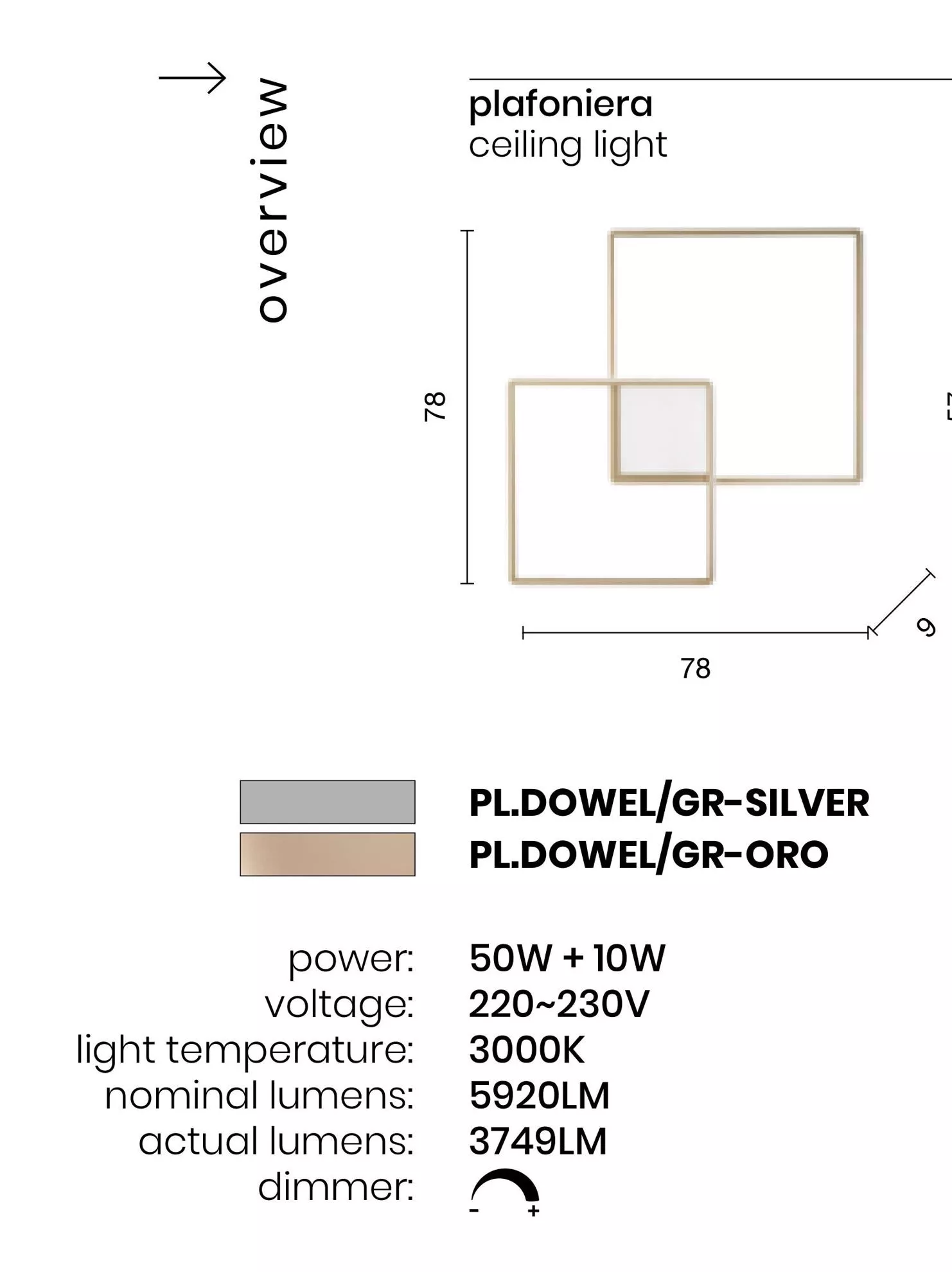 Plafoniera luce led quadrata 50w lampadario da soffitto oro