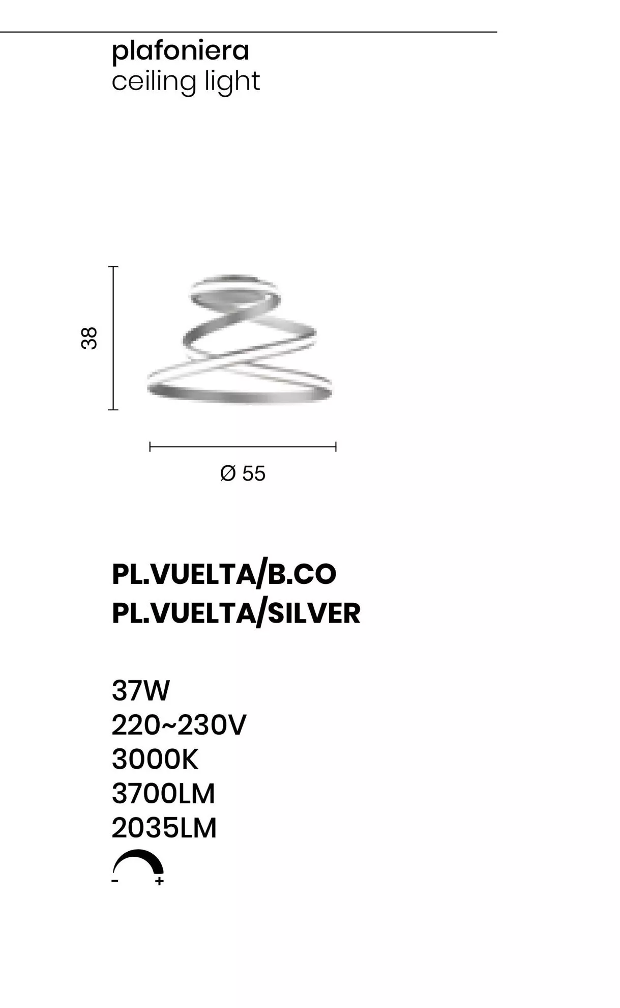 Plafoniera vuelta silver ondaluce design moderna led 37w 3000k dimmerabile  - PL-VUELTA-SILVE