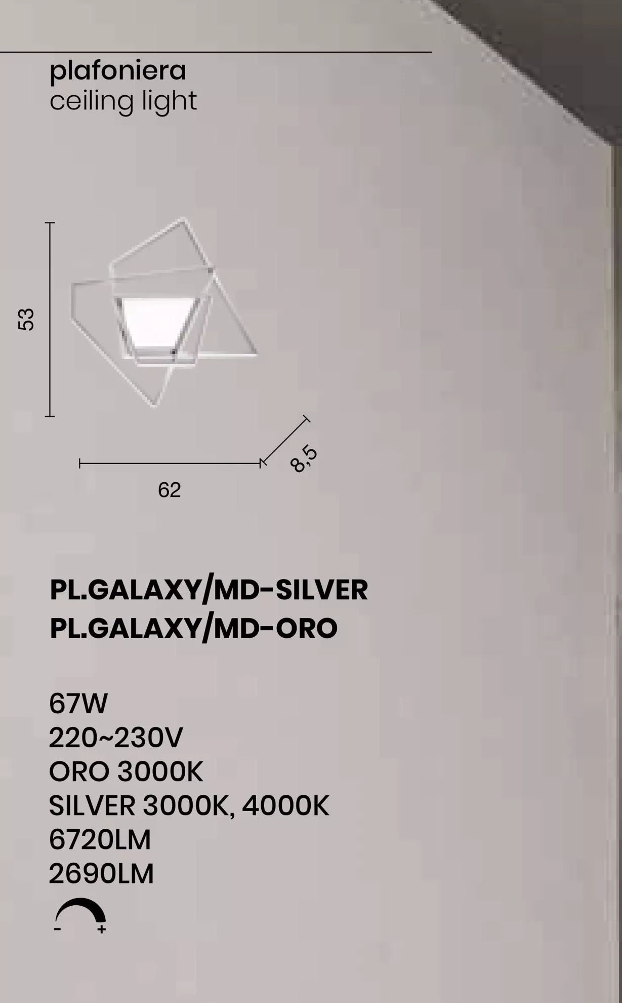 Plafoniera galaxy md led 67w 4000k silver ondaluce dimmerabile