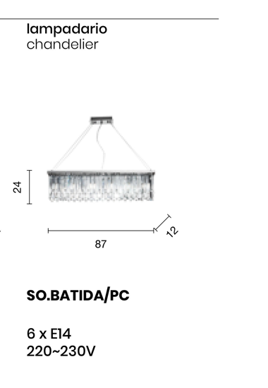 Lampadario di cristallo batida pc ondaluce 87cm losanghe