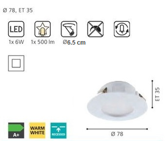 Faretto da incasso 6w 3000k bianco rotondo