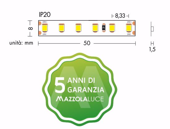 Bobina striscia led 5 metri 9.6w mt 2700k 24v ip20 per interni