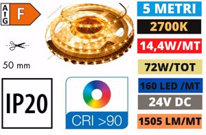 Striscia led bobina 5mt 14,4w mt 2700k 24v ip20