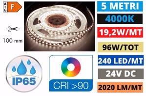 Striscia led da esterno 19,2w mt 4000k ip65 bobina 5mt