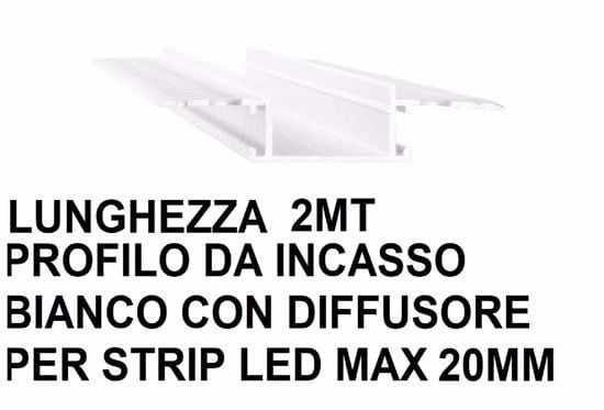 Profilo da incasso 2 metri alluminio bianco per strip con diffusore pvc max 20mm ideal lux