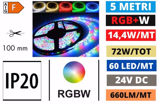 Gea luce striscia led 5m rgb+4000k 14,4w dimmerabile ip20 24v