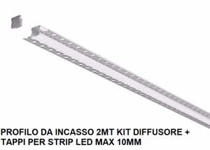 Profilo alluminio da incasso 2mt diffusore tappi per strip led max 10mm gea jeppe f