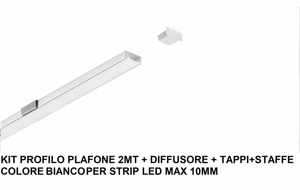 Gea luce profilo plafone bianco 2mt kit diffusore staffe tappi per strip led max 10mm