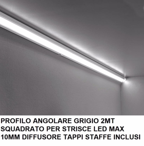 Gea luce skub profilo angolare squadrato grigio 2mt per strip led max 10mm