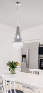 Lampadario per cucina moderna cono di vetro cromo