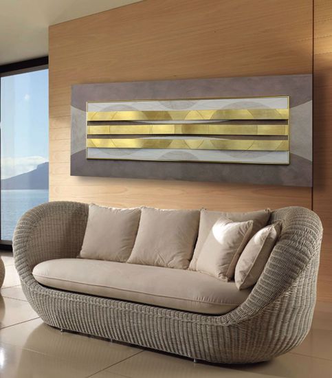 Quadro 155x65 moderno onde oro per soggiorno