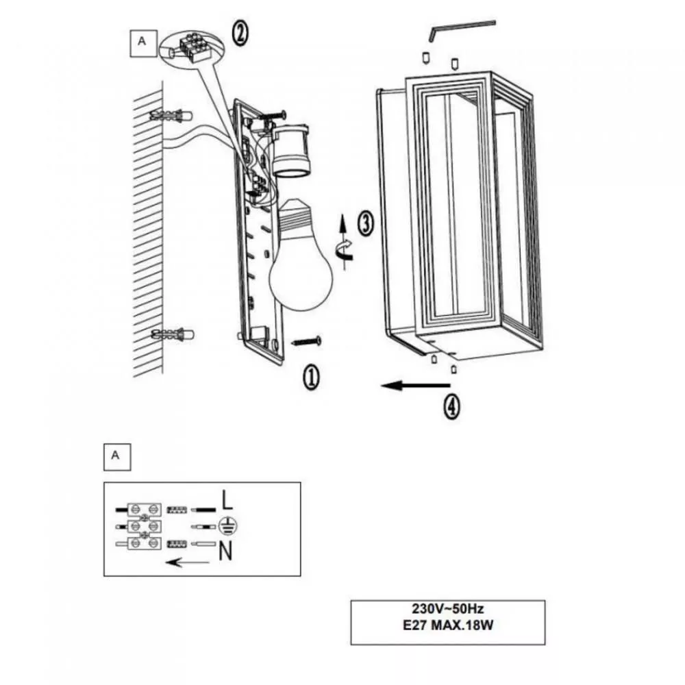 Applique da muro con attacco E27 serie Tube 220V IP54 