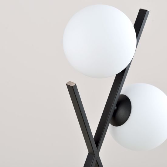 Plafoniera per soggiorno moderno nera tre luci sfere vetro bianco