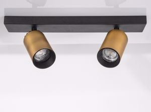 Lampada da soffitto con 2 faretti led orientabili nero oro gu10