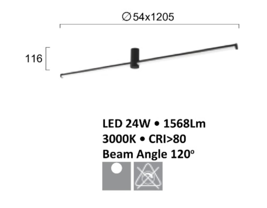 Plafoniera per soggiorno moderno nera led 24w 3000k