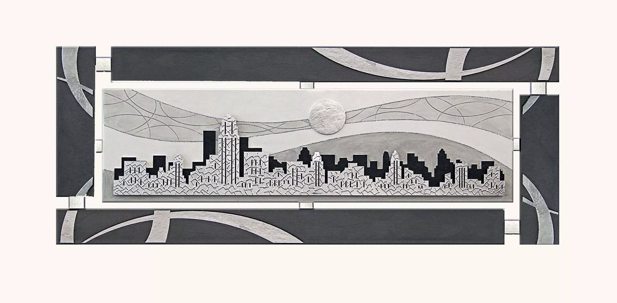 Quadro per soggiorno 150x50 skyline new york metallo marrone argento  anticato - 3792