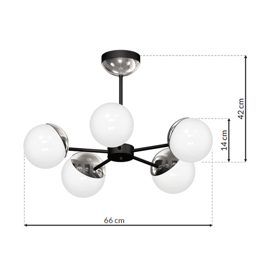 Lampadario nero cromo per cucina moderna sfere vetro bianco