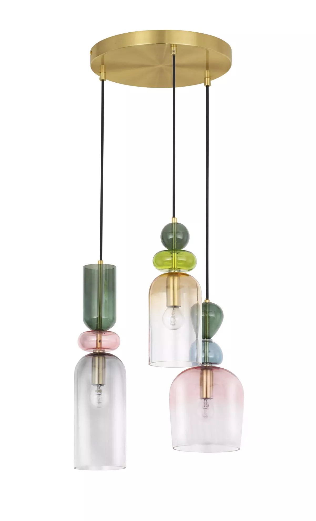 Lampada a sospensione 3 luci design moderno metallo oro vetri