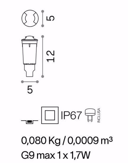 Way ideal lux faretto di resina da incasso pavimento per esterno ip67 nero rotondo calpestabile