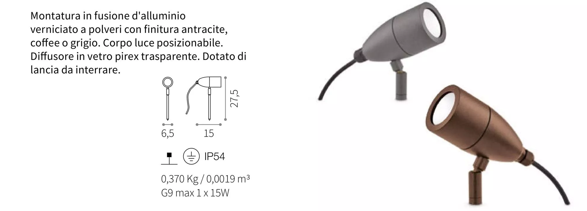 Faretto da giardino KUK con picchetto interrabile da esterno