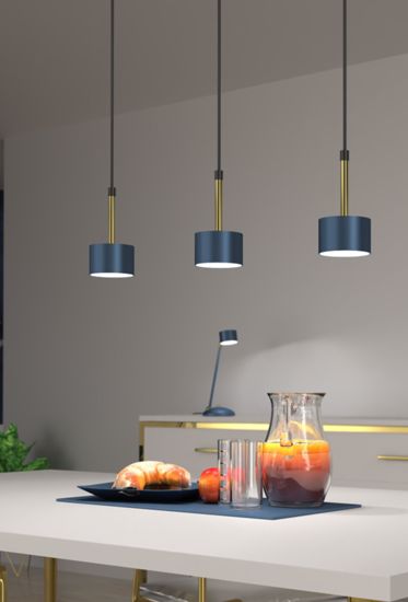 Lampadario 3 luci blu oro per soggiorno moderno