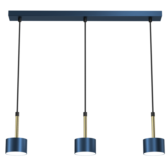 Lampadario 3 luci blu oro per soggiorno moderno