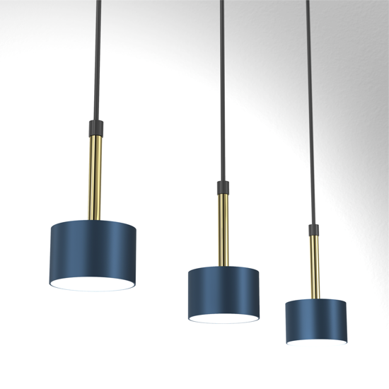 Lampadario 3 luci blu oro per soggiorno moderno