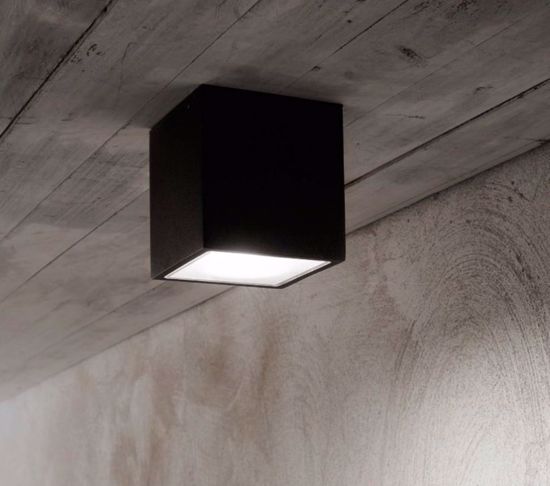 Techo pl1 big plafoniera da esterno ip54 ideal lux cubo nero