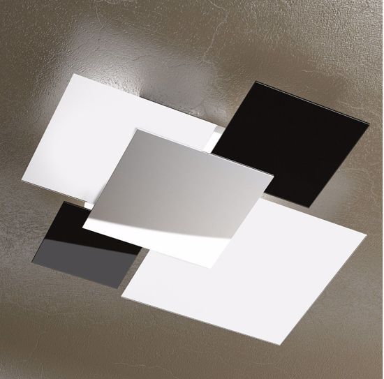 Plafoniera top light shadow cromo moderna bianco nero rettangolare