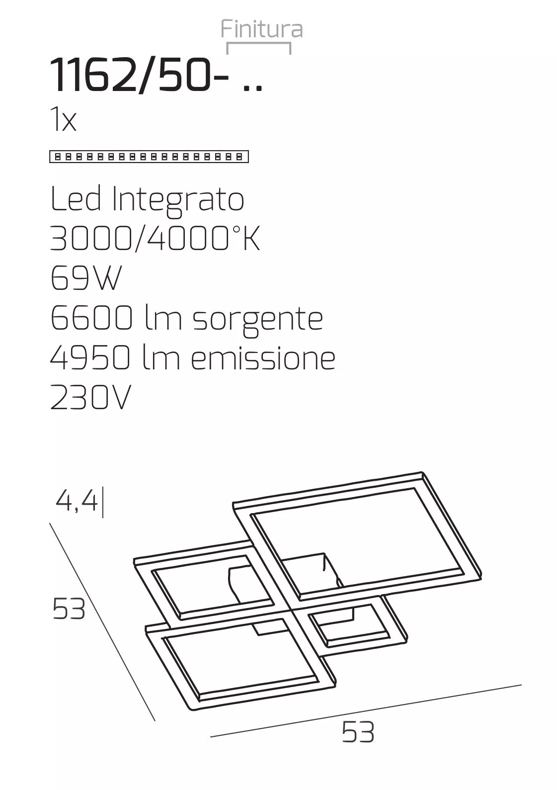 Plafoniera quadrati bianca design moderna per soggiorno 71w 3000k 4000k -  116255BIANCO