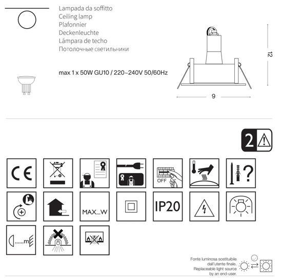 Funky fi ideal lux faretto quadrato da incasso brunito per controsoffitto