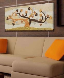 Quadro 150x65 albero della vita cuori oro argento per soggiorno