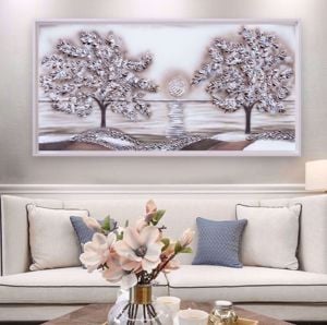 Quadro per soggiorno moderno alberi cornice bianca 137x70