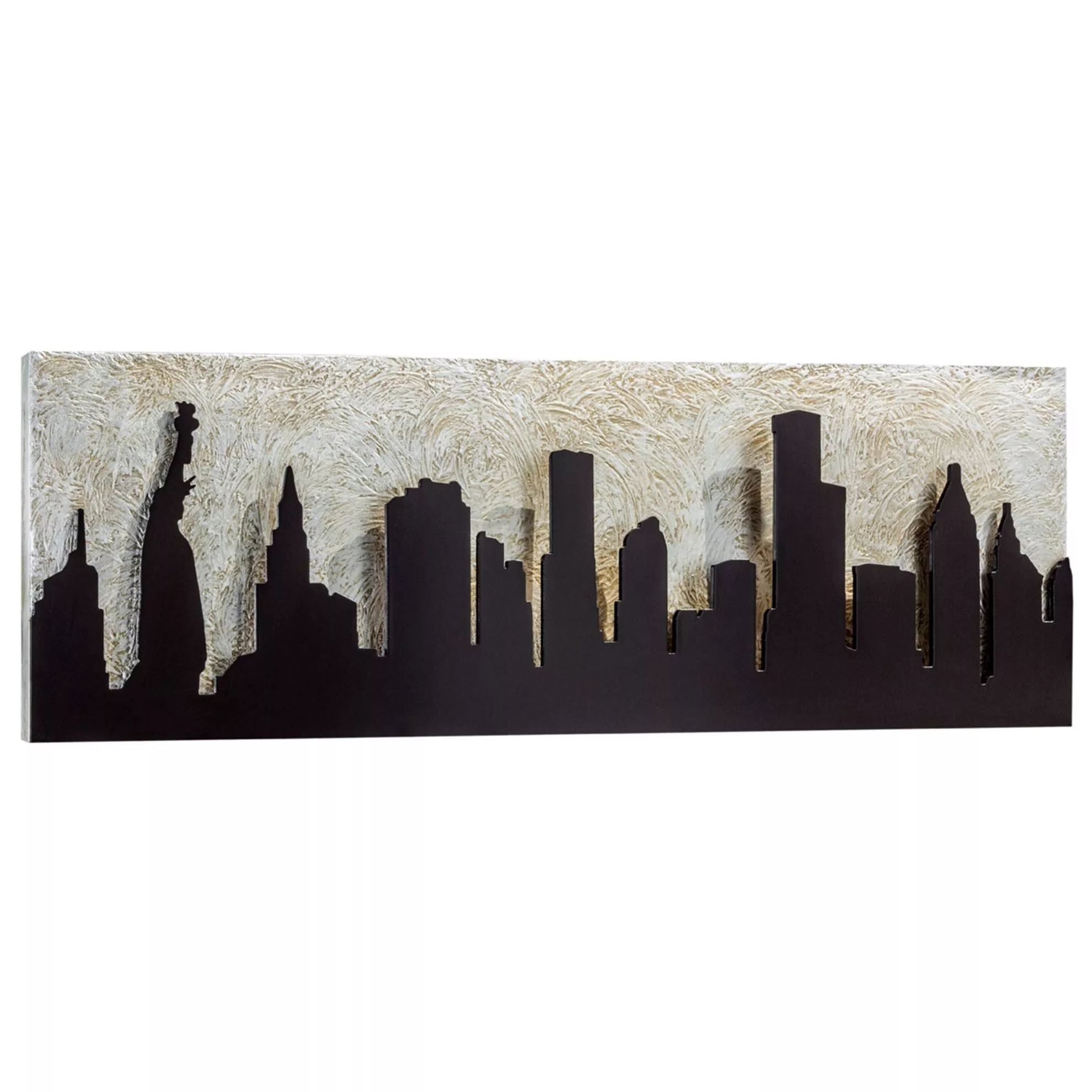 Quadro per soggiorno 150x50 skyline new york metallo marrone argento  anticato - 3792