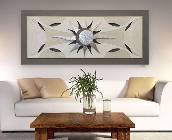 Quadro moderno per soggiorno sole argento tortora 155x65