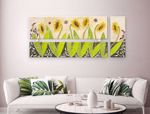 Quadro girasoli per soggiorno moderno giallo oro argento 152x65