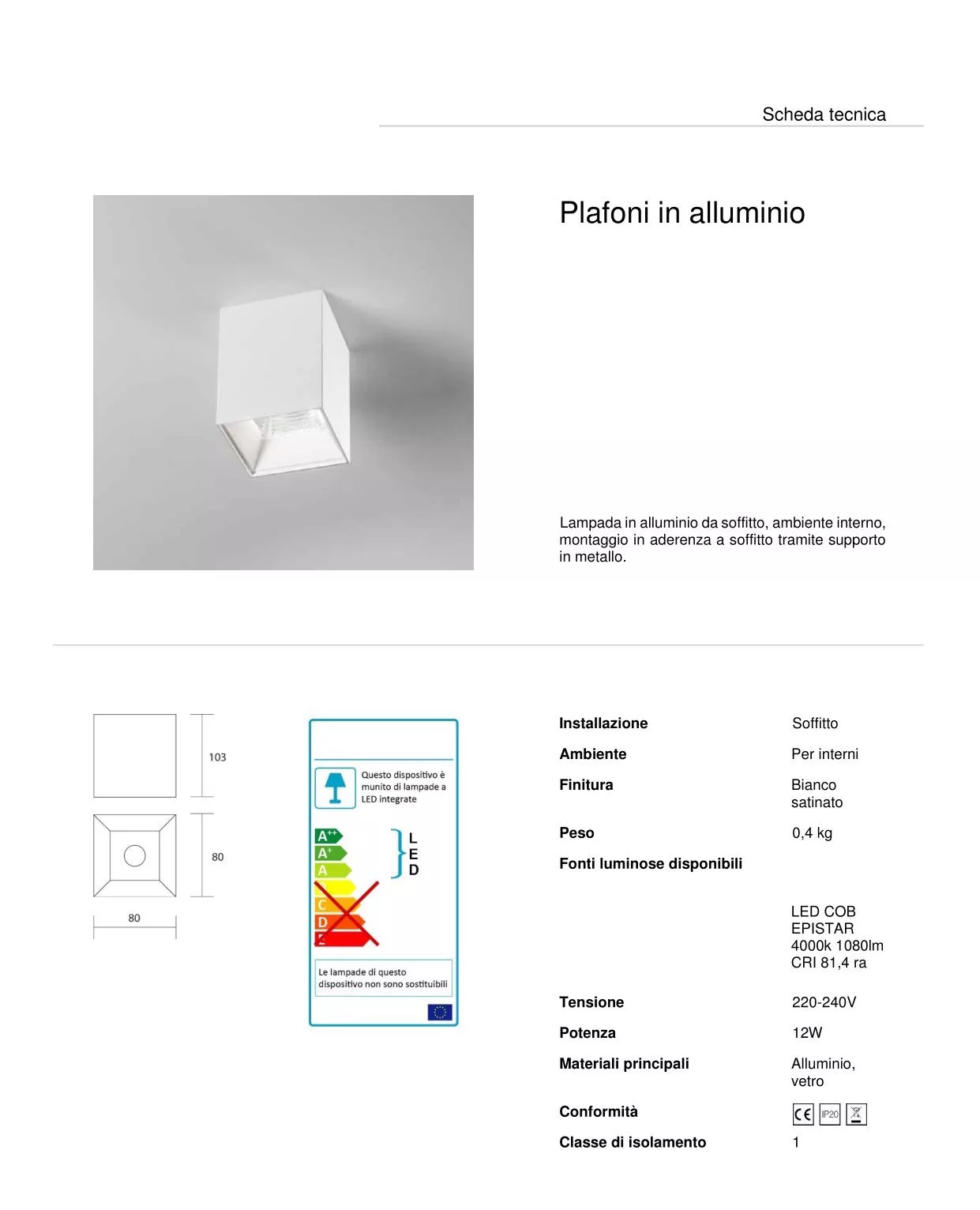 Isyluce faretto da soffitto led cubo 12w 3000k bianco per interni - 926